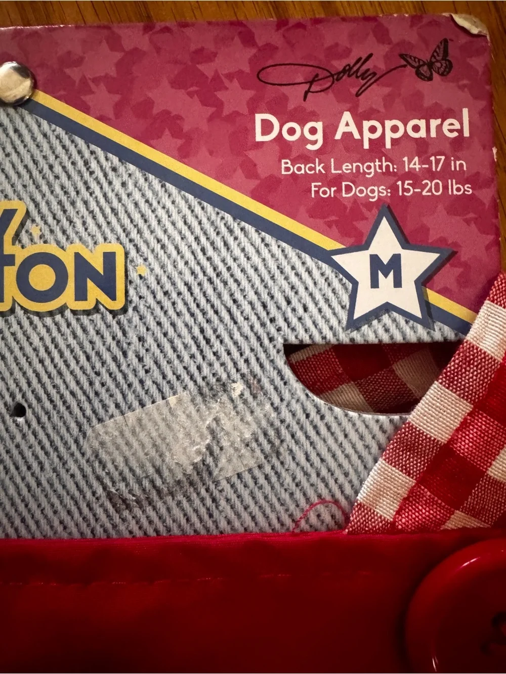 Dolly Parton Doggy Parton Red Gingham Overalls Dress for Dogs Size M NWT